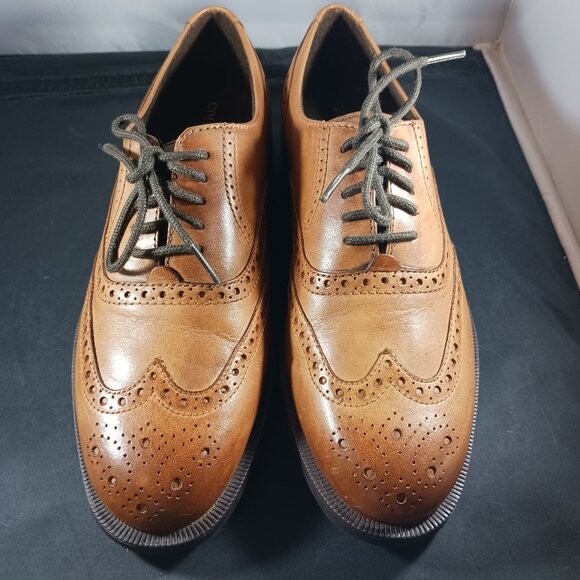 COLE HAAN British Tan Dustin Wing Tip Oxford Dress Shoe Men's 7M - Picture 2 of 12